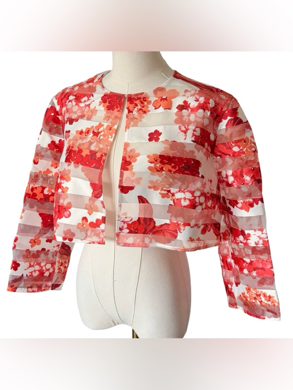 NWT Sologioie Floral Cropped Jacket in Red & Coral Large US 12 / IT 48